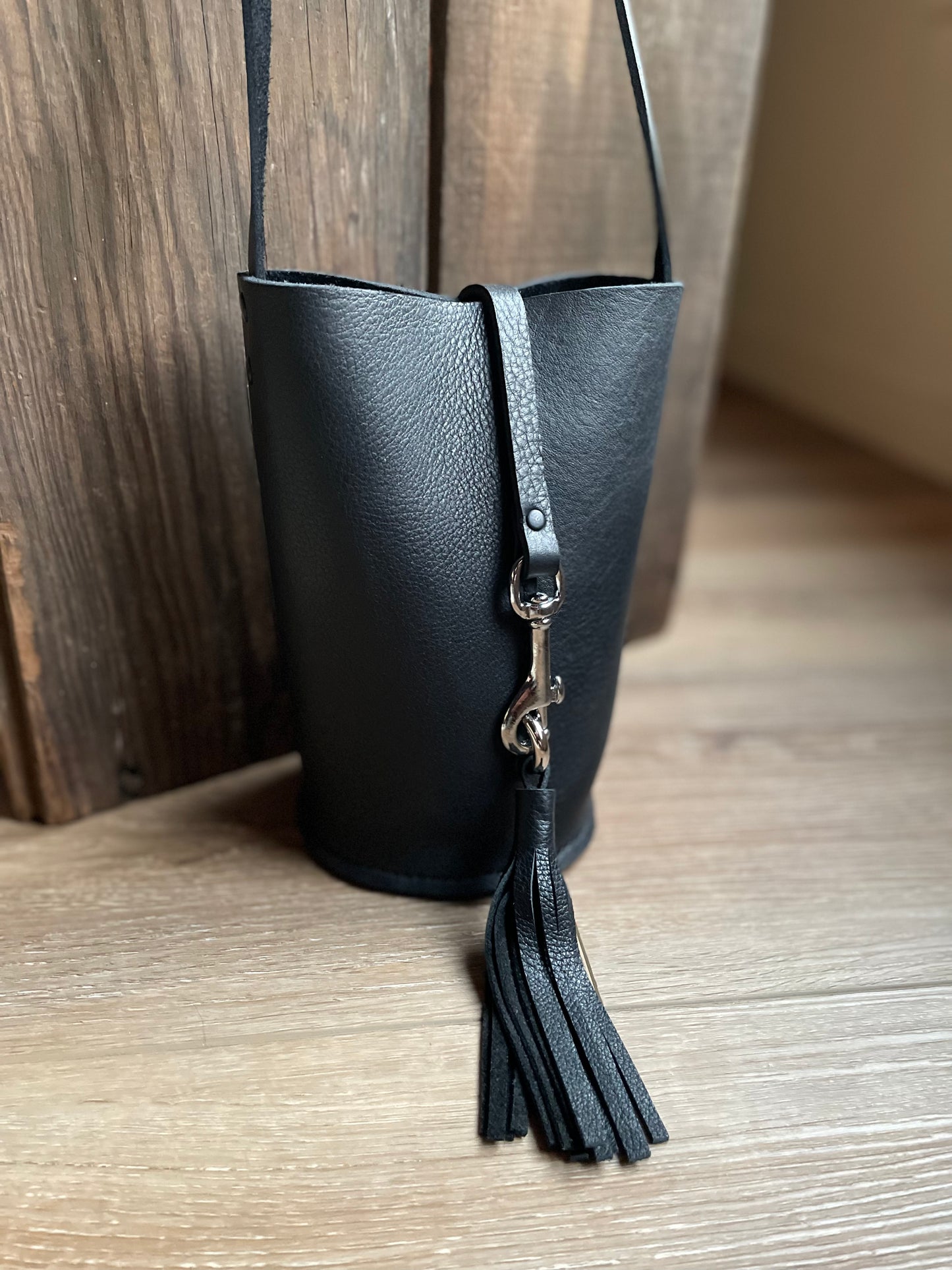 Small Bucket Crossbody - Black w/ Buckle