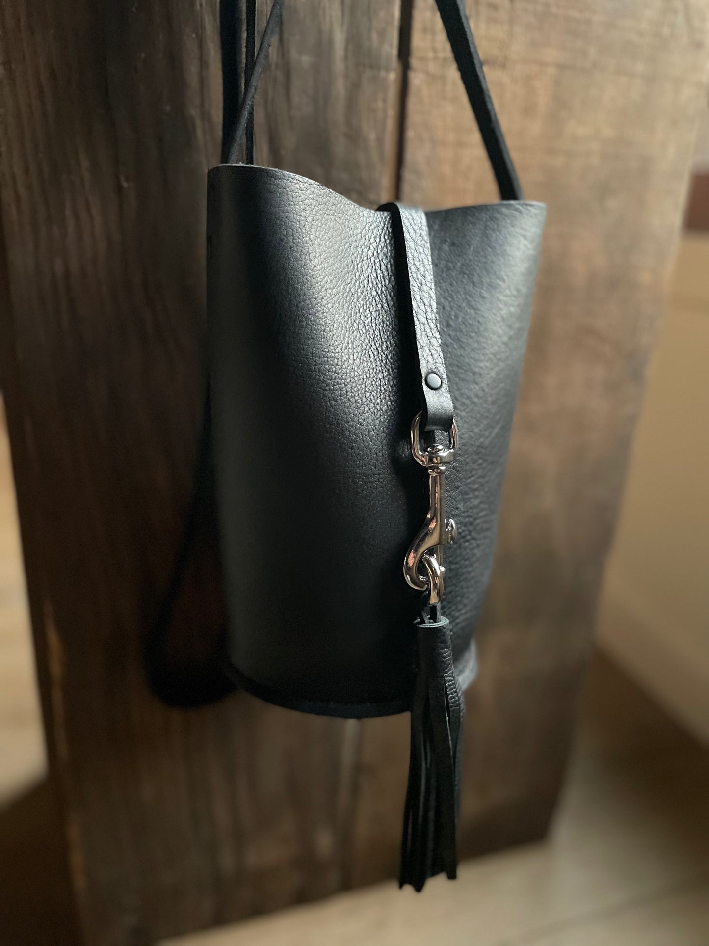 Small Bucket Crossbody - Black w/ Buckle