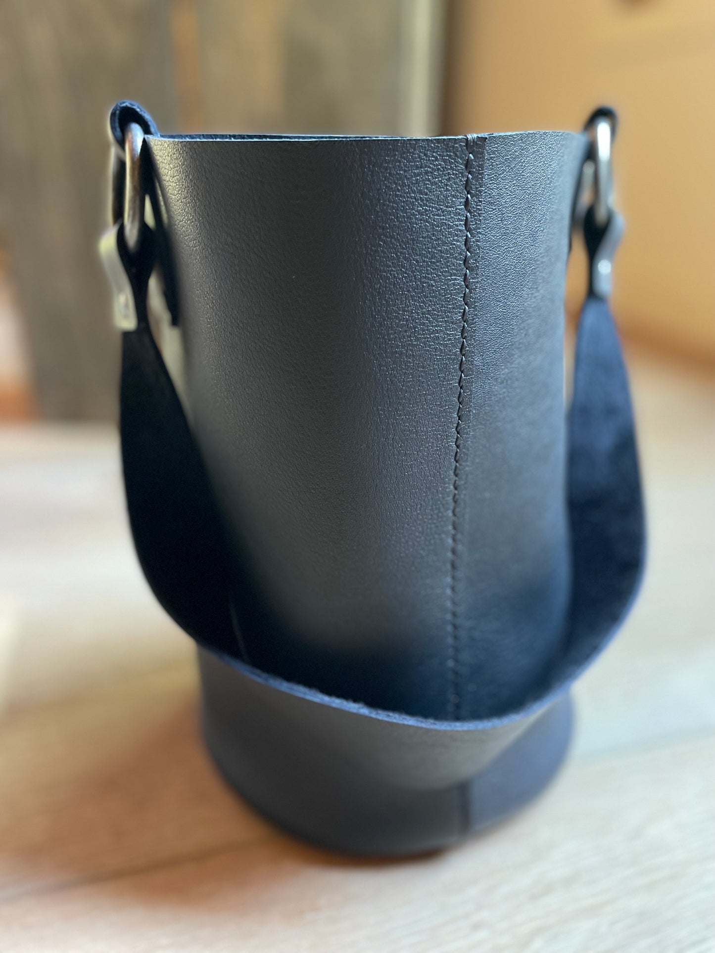 Medium Cylindrical Bucket Bag - Black Glove Tan