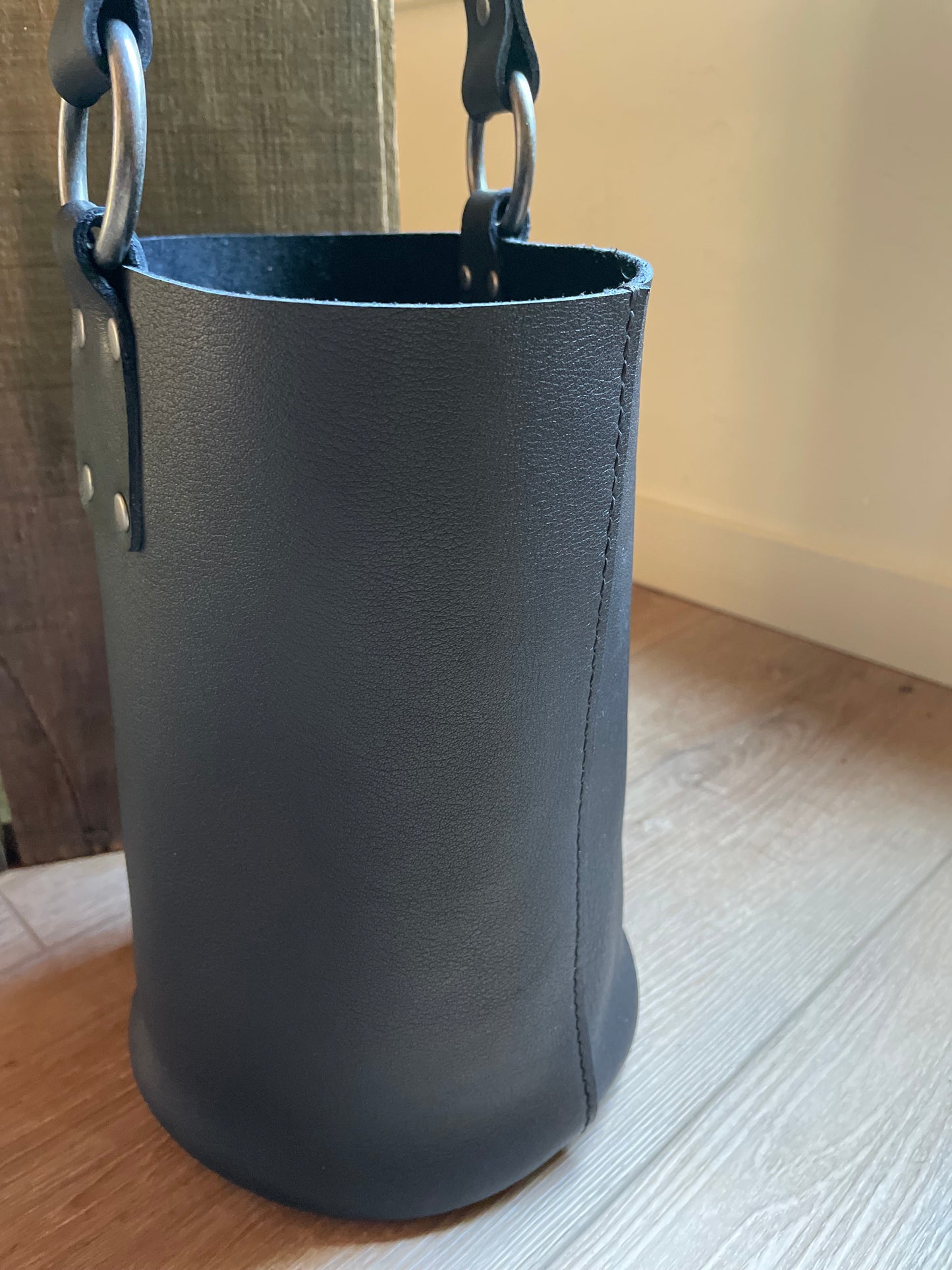 Medium Cylindrical Bucket Bag - Black Glove Tan