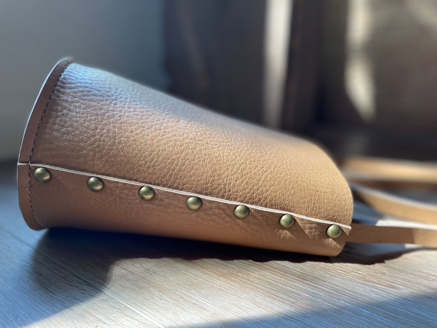 Small Bucket Crossbody - Tan Bullhide with rivets