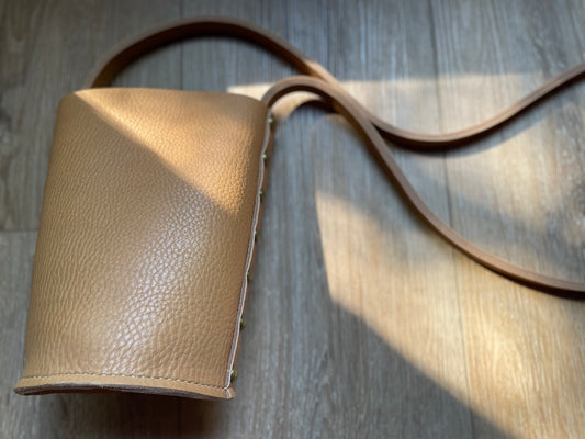 Small Bucket Crossbody - Tan Bullhide with rivets