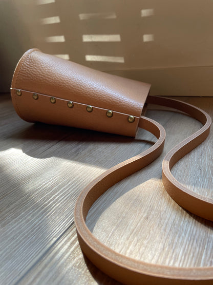 Small Bucket Crossbody - Tan Bullhide with rivets