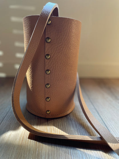 Small Bucket Crossbody - Tan Bullhide with rivets