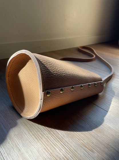 Small Bucket Crossbody - Tan Bullhide with rivets