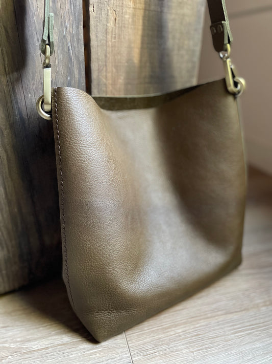Medium Super Soft Bucket, Crossbody Bag - Deep Olive